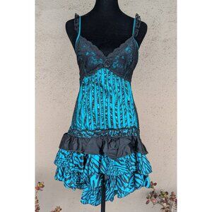 💜Kelsey’s Creations Turquoise & Black High-Low Corset Dress